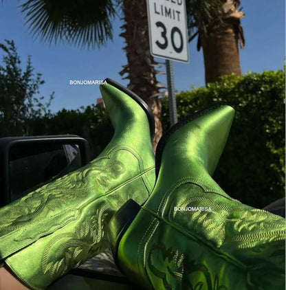 Shiny Women's Cowboy Boots green