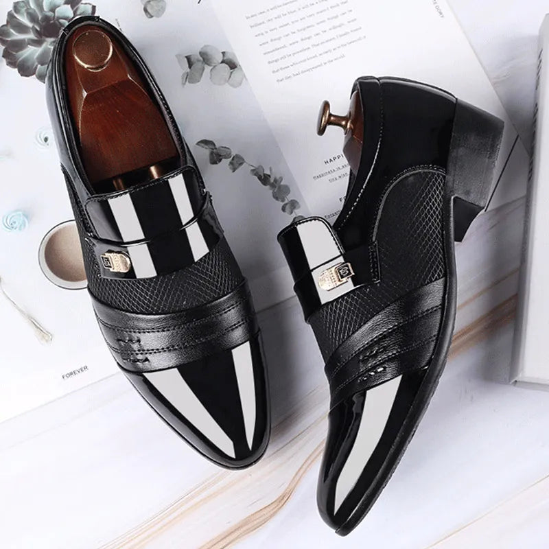 Leather Men's Slip on Dress Shoes black top view