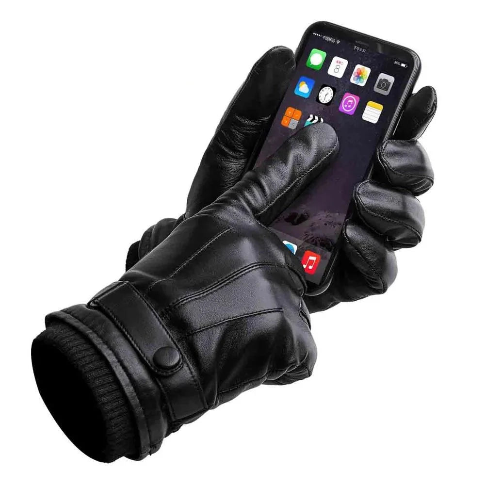Sheepskin Leather Touchscreen Gloves with a cellphone
