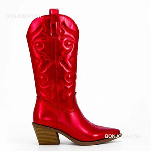 Shiny Women's Cowboy Boots red