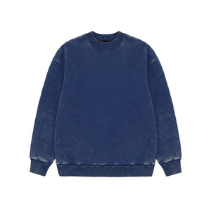 Fleece Textured Pullover Cotton Sweatshirt blue
