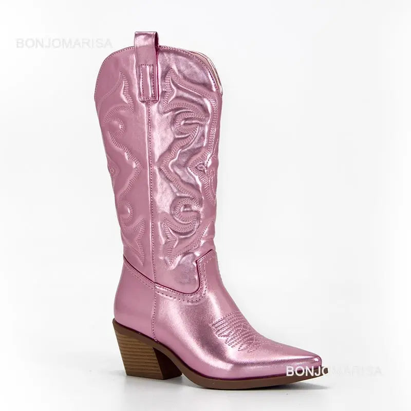 Shiny Women's Cowboy Boots pink