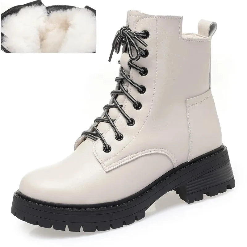 Women's Genuine Leather Winter Boots with Wool Lining white