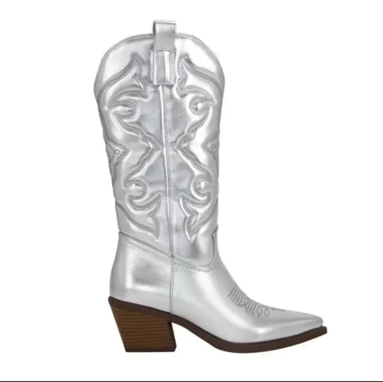 Shiny Women's Cowboy Boots silver