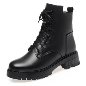 Women's Genuine Leather Winter Boots with Wool Lining black