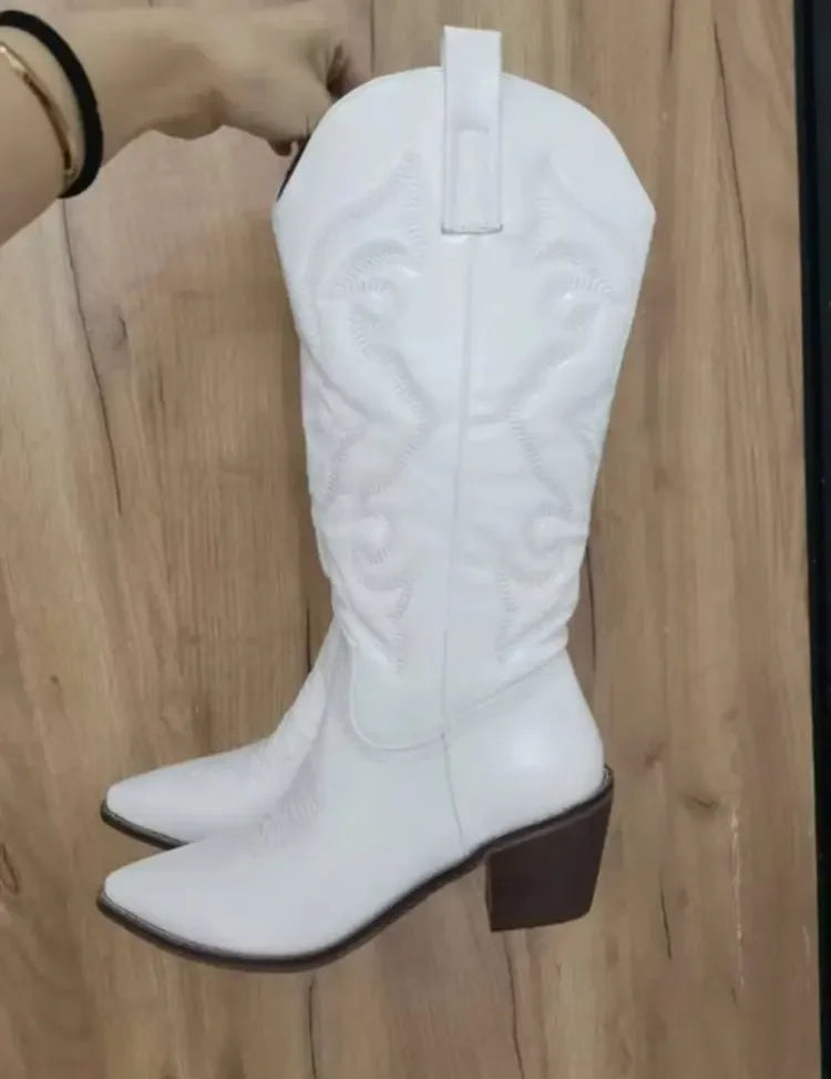 Shiny Women's Cowboy Boots white