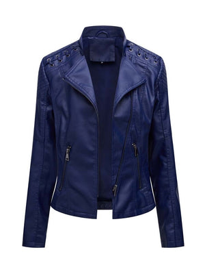 Women's Faux Leather Biker Jacket blue