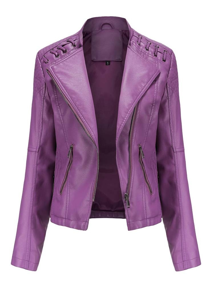 Women's Faux Leather Biker Jacket purple