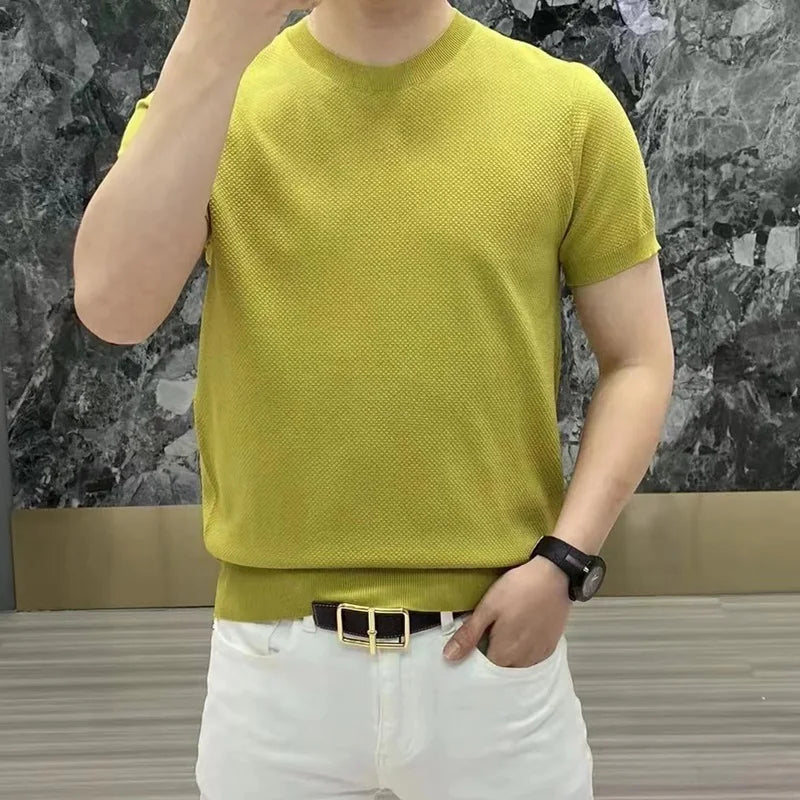Men's Knitted Casual Polo Shirt yellow