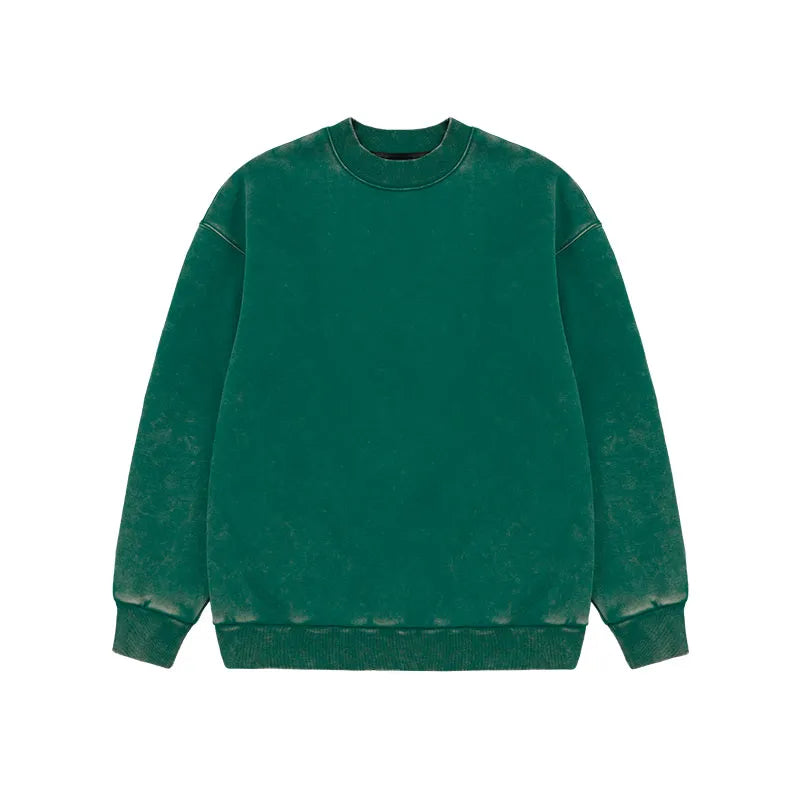 Fleece Textured Pullover Cotton Sweatshirt green