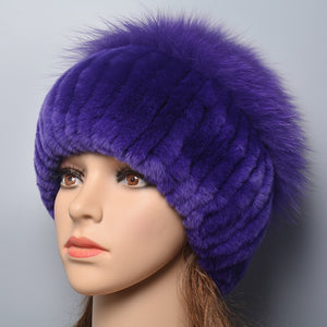 Women's Thick Rabbit Fur Winter Hat & Snow Cap bright purple