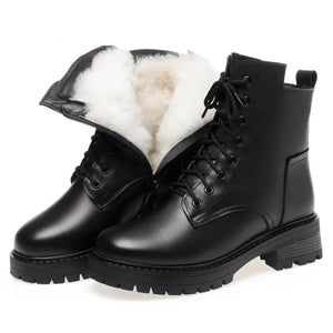 Women's Genuine Leather Winter Boots with Wool Lining black
