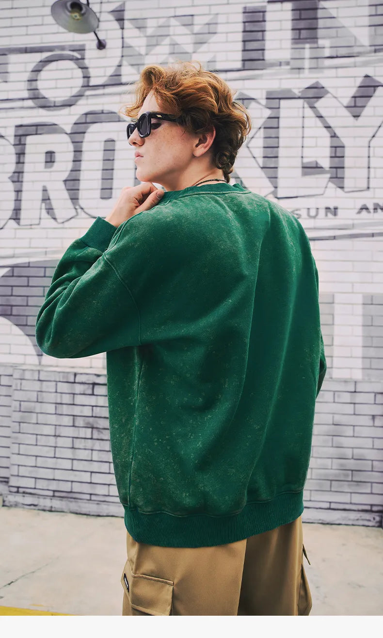 Fleece Textured Pullover Cotton Sweatshirt green back