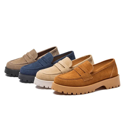 Women's Slip On Suede Loafers all options next to one another with brown in front