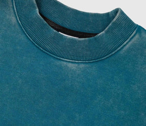 Fleece Textured Pullover Cotton Sweatshirt blue collar