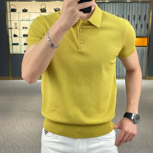 Men's Knitted Casual Polo Shirt yellow
