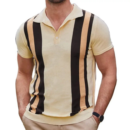 Men's Crochet Polo Shirt with Stripes yellow