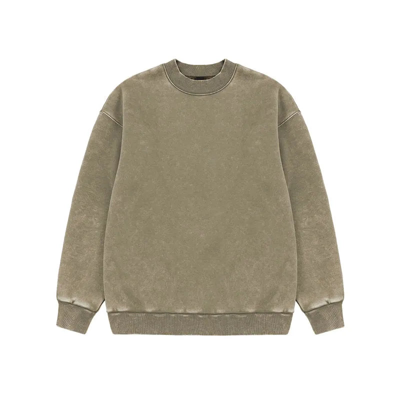 Fleece Textured Pullover Cotton Sweatshirt khaki