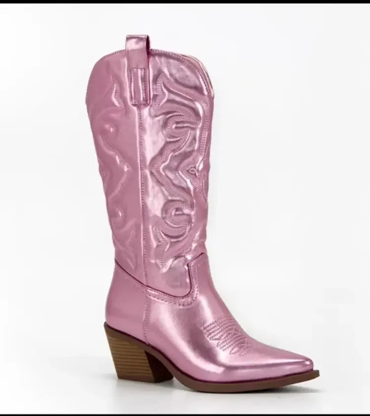 Shiny Women's Cowboy Boots pink