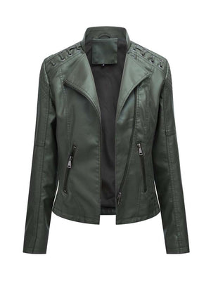 Women's Faux Leather Biker Jacket army green