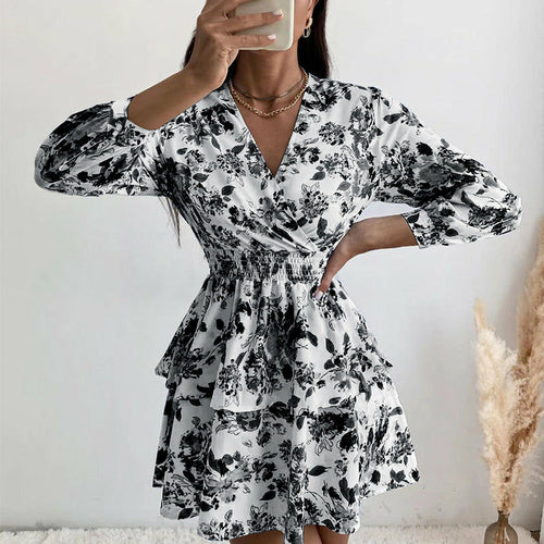 Floral Printed Pleated A-Line Dress S / Black Floral Printed Pleated A-Line Dress S / Black