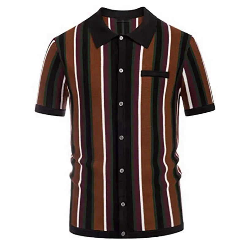 Men's Crochet Polo Shirt with Stripes stripes