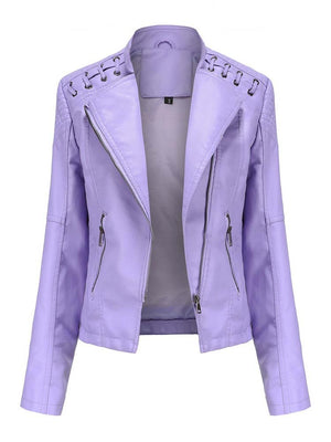 Women's Faux Leather Biker Jacket light purple