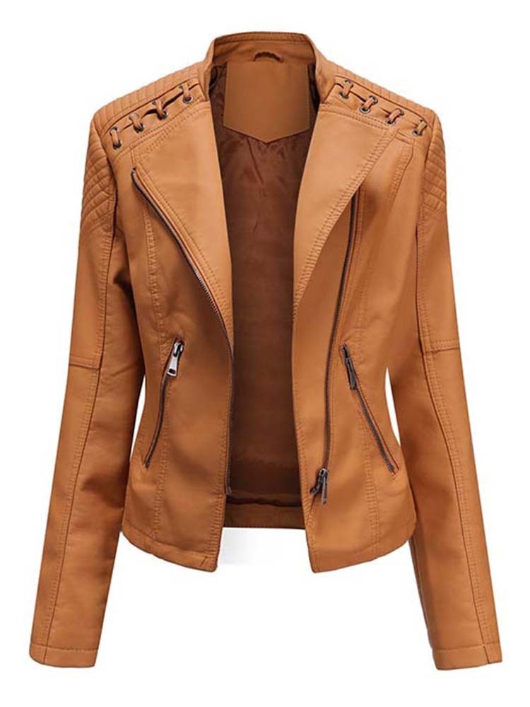 Women's Faux Leather Biker Jacket orange