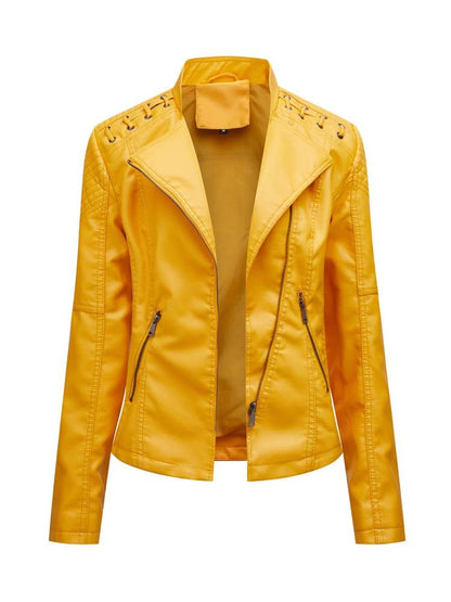 Women's Faux Leather Biker Jacket yellow
