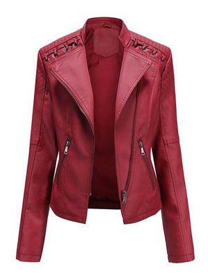 Women's Faux Leather Biker Jacket red
