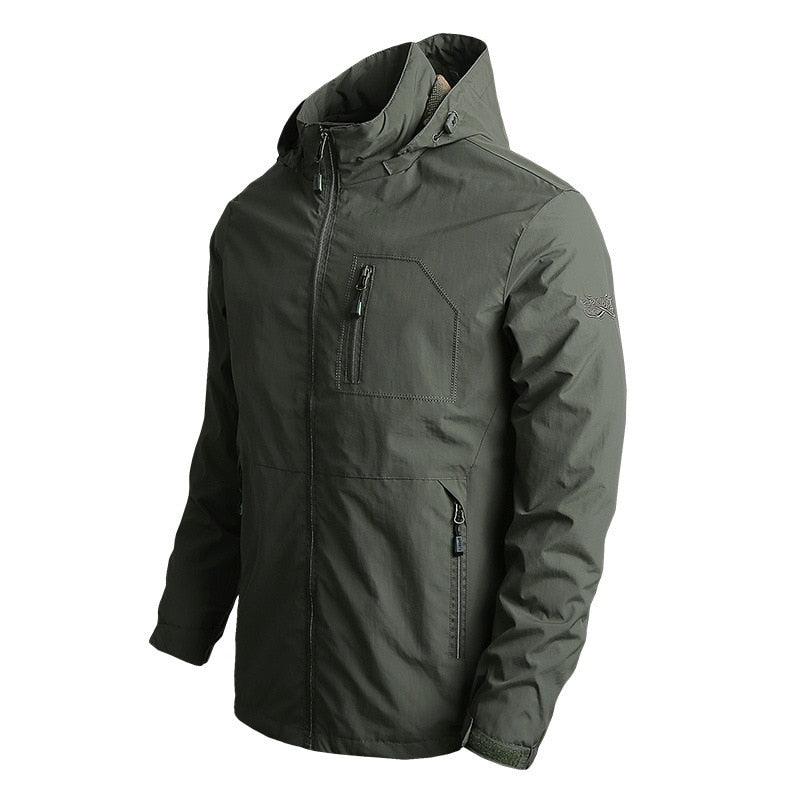 Plain Men's Hooded Winter Jacket - Windproof and Waterproof green side view