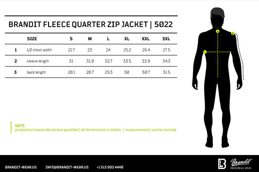 Size Guide Quarter Fleece Zip Jacket