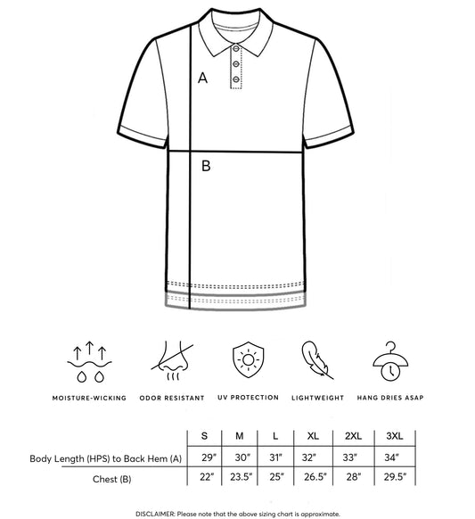 Men's Malibu Golf Polo size chart