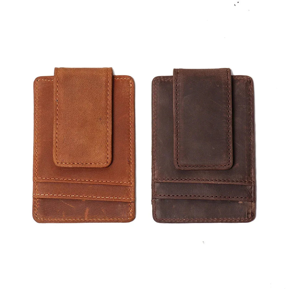 Brown and dark brown leather front pocket wallets with stitched front panel and tab
