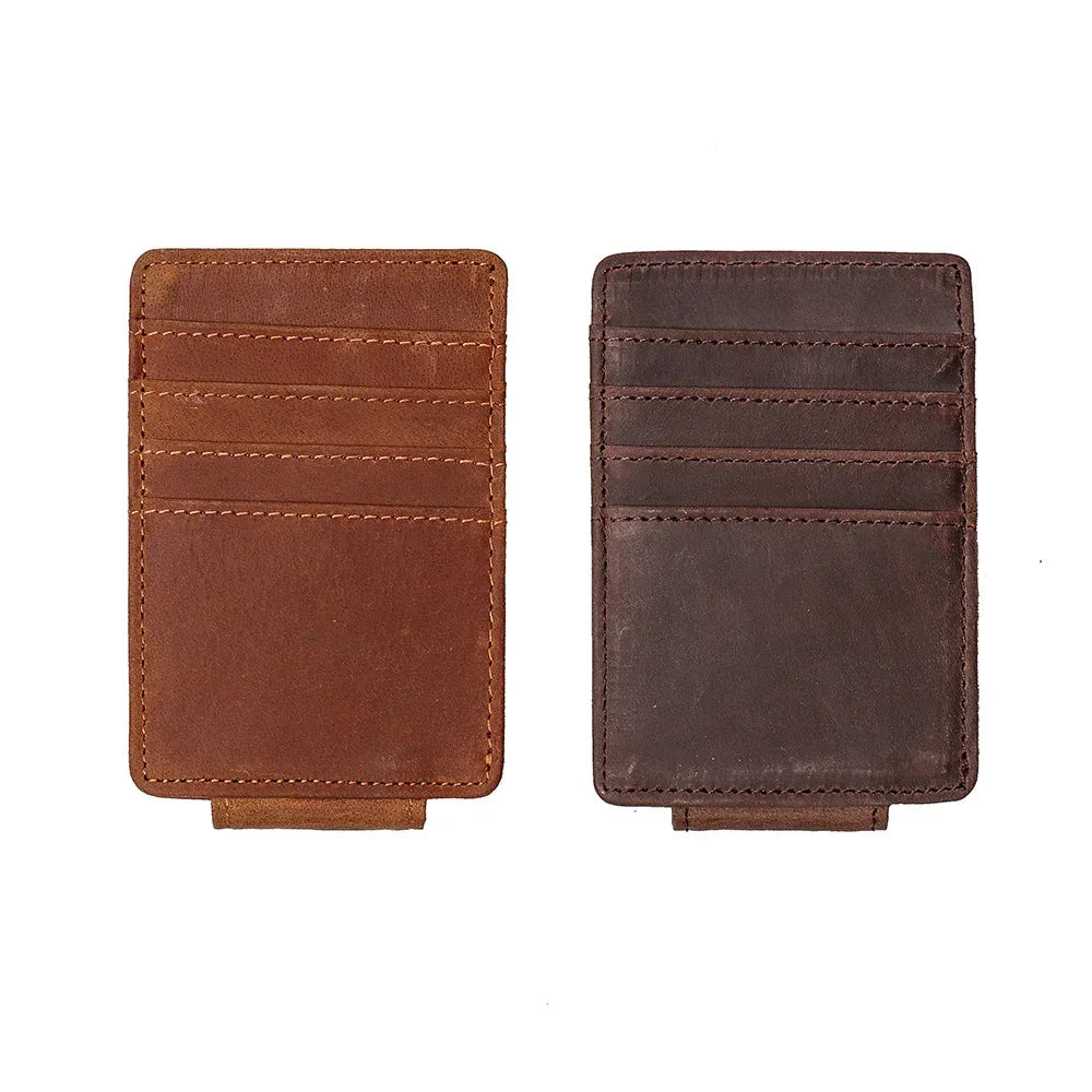 Brown and dark brown leather card holder wallets with multiple horizontal stitch lines