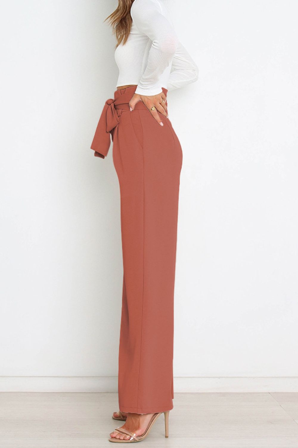 Tie Front Wide Leg Women's Pants orange