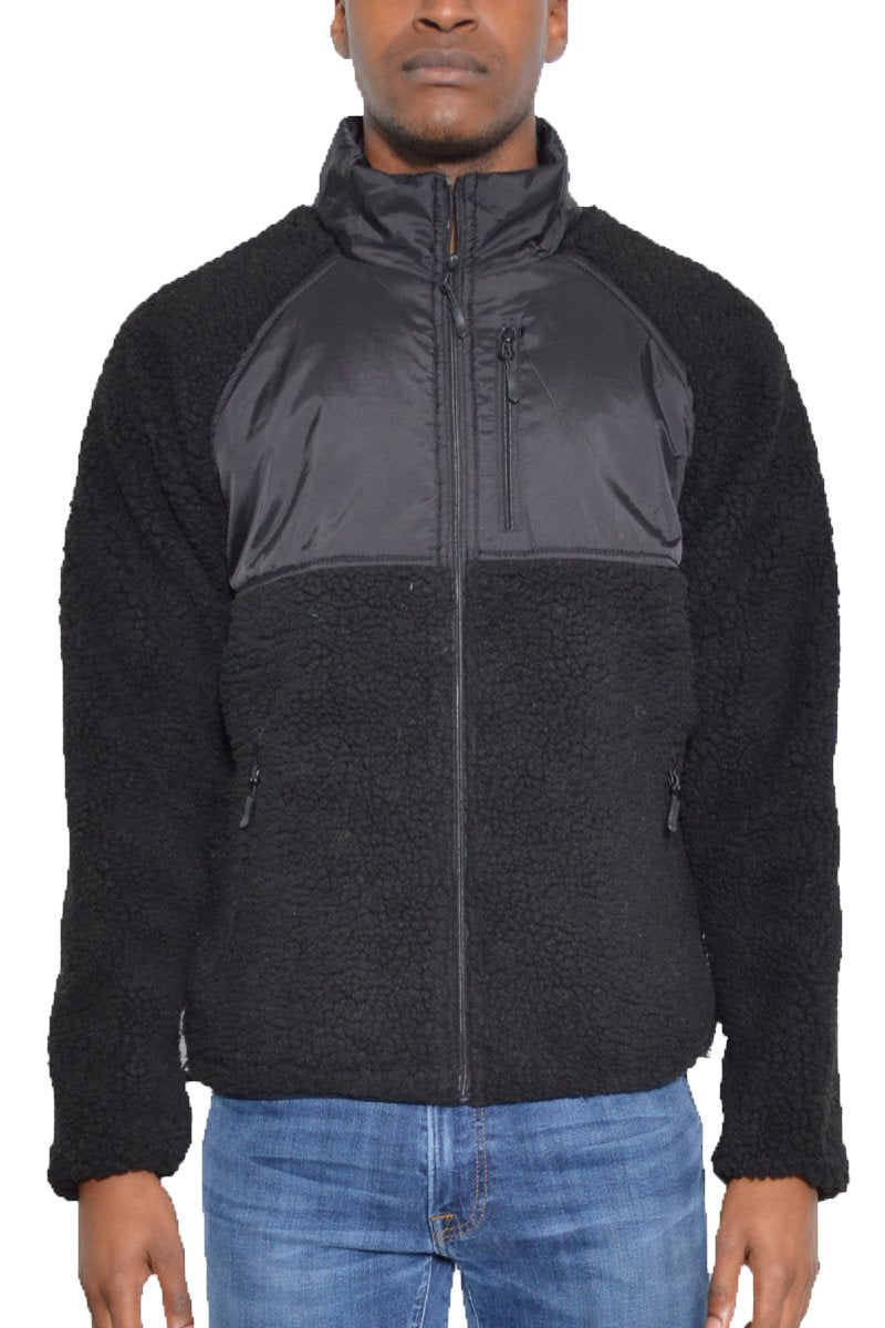 Men's Sherpa Black Fleece Winter Jacket front