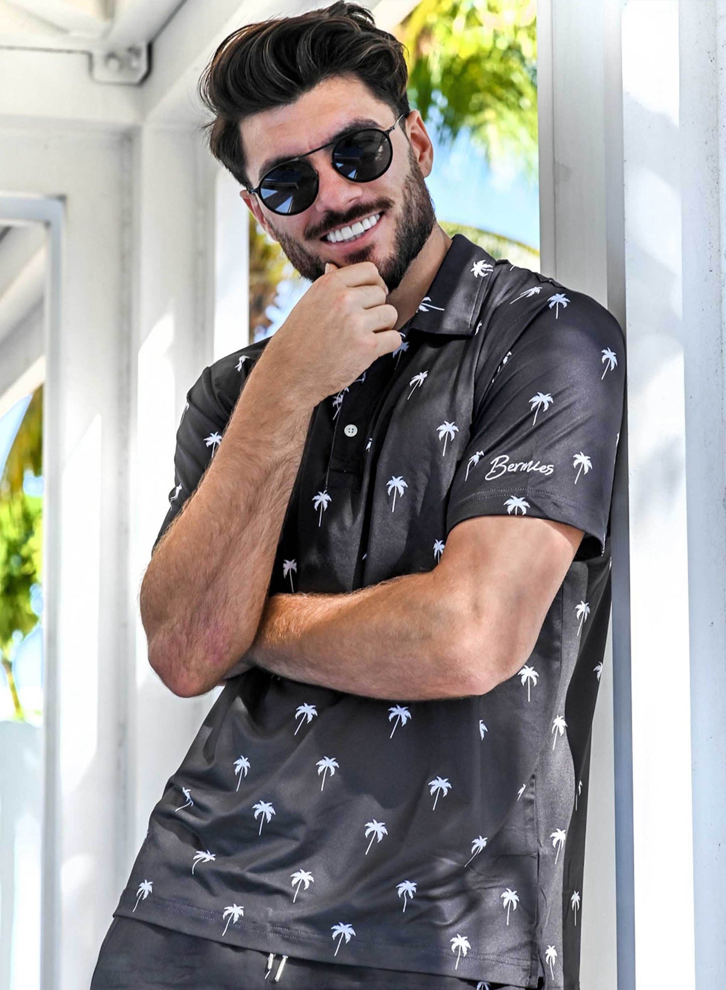 Black Golf Polo with Palm Trees