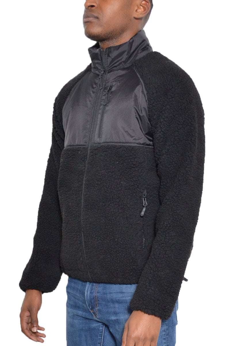 Men's Sherpa Black Fleece Winter Jacket side