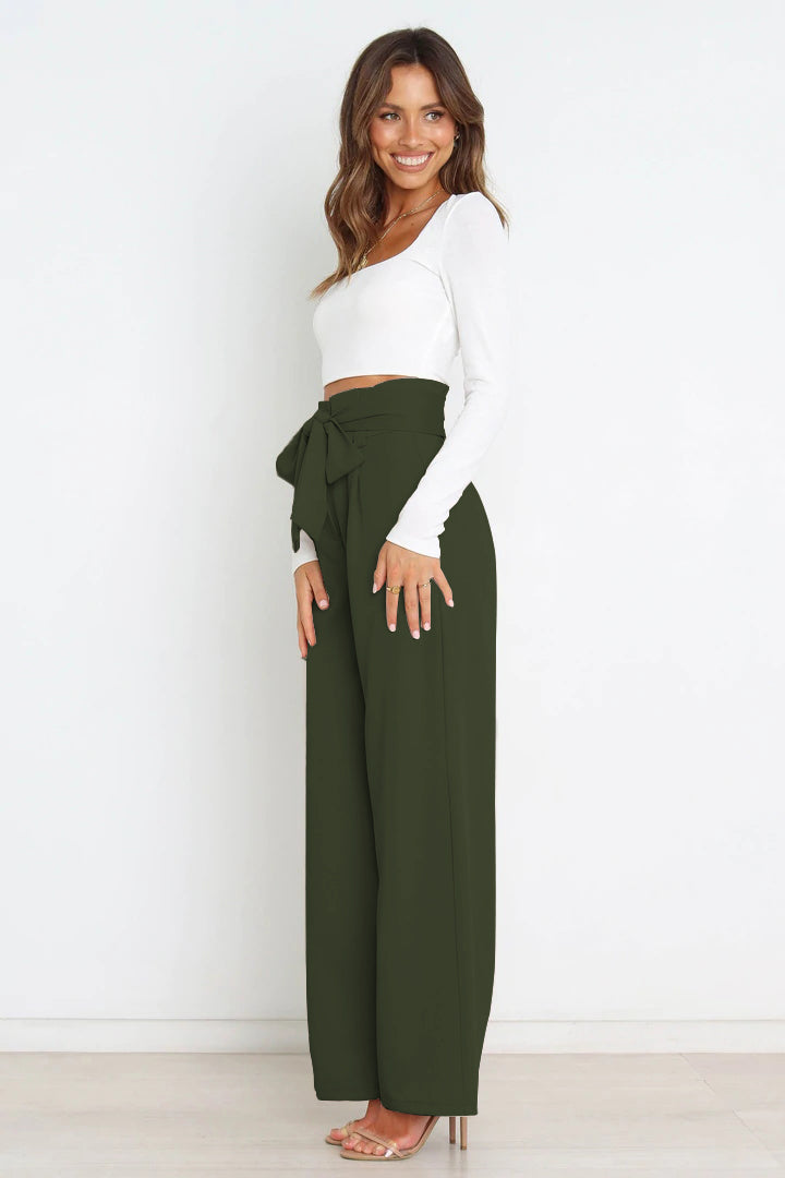 Tie Front Wide Leg Women's Pants green