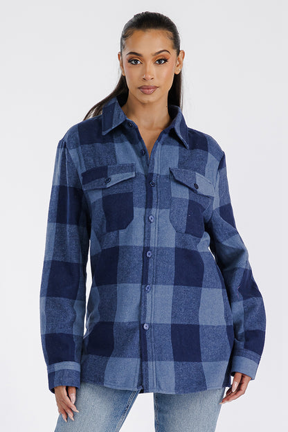 Boyfriend Style Women's Oversized Soft Blue Flannel Shacket