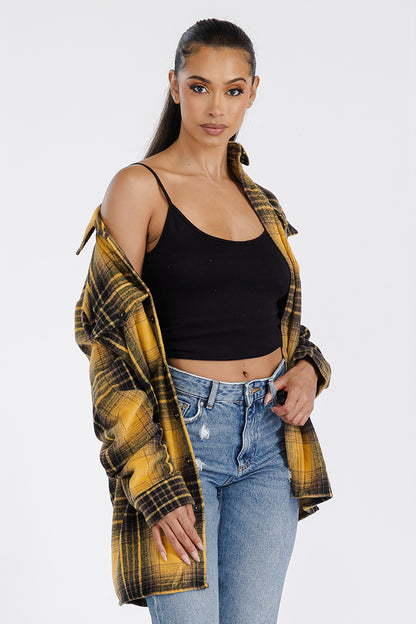 Boyfriend Style Women's Oversized Soft Yellow Flannel Shacket