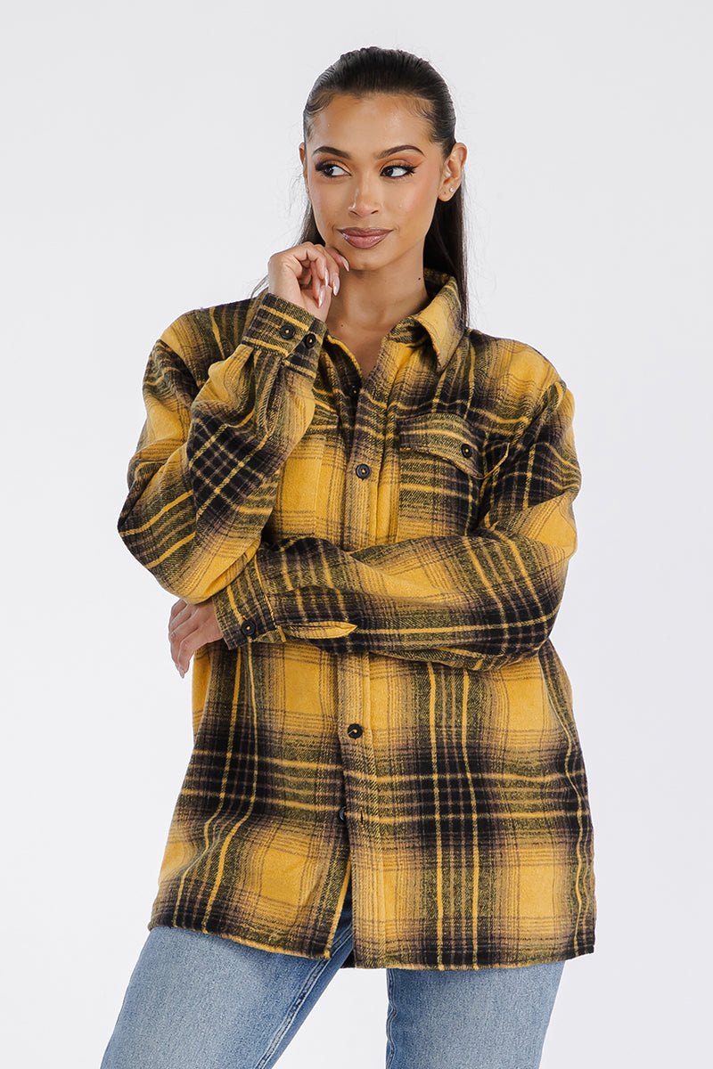 Boyfriend Style Women's Oversized Soft Yellow Flannel Shacket