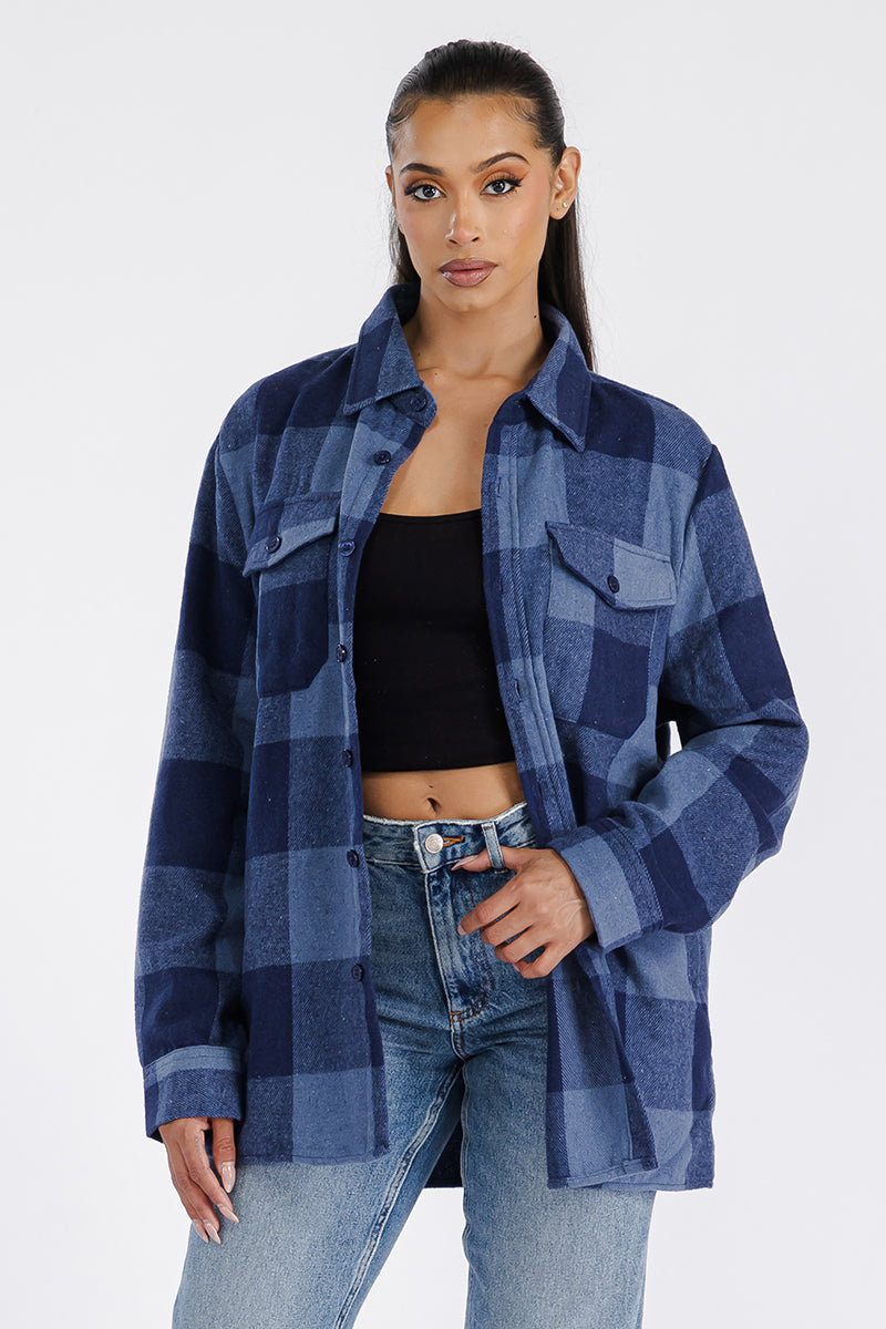 Boyfriend Style Women's Oversized Soft Blue Flannel Shacket