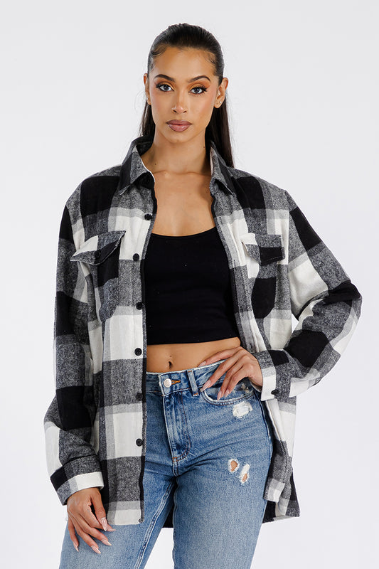 Boyfriend Style Women's Oversized Soft White Flannel Shacket