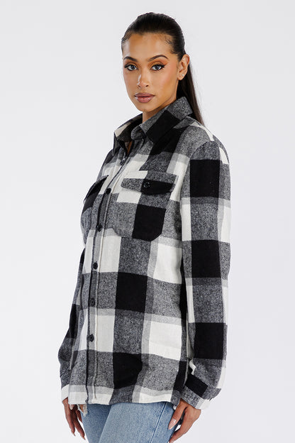 Boyfriend Style Women's Oversized Soft White Flannel Shacket