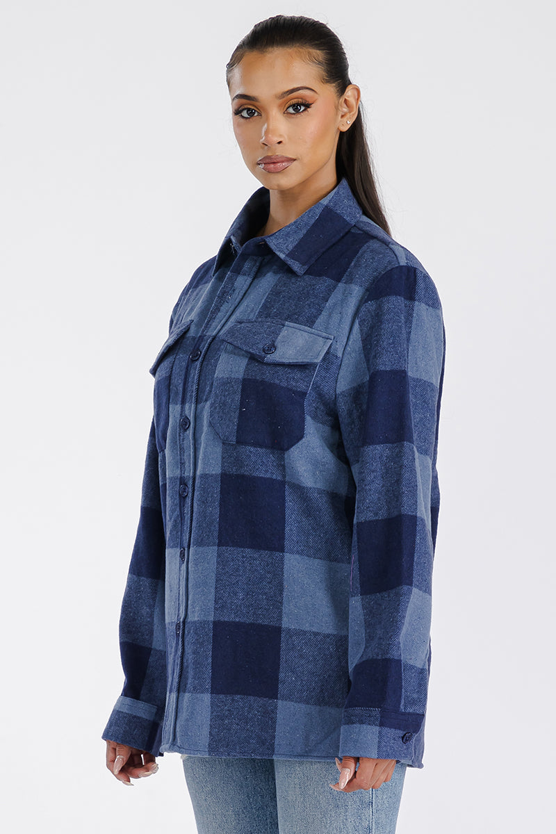 Boyfriend Style Women's Oversized Soft Blue Flannel Shacket