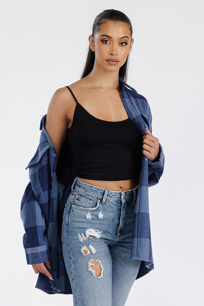 Boyfriend Style Women's Oversized Soft Blue Flannel Shacket