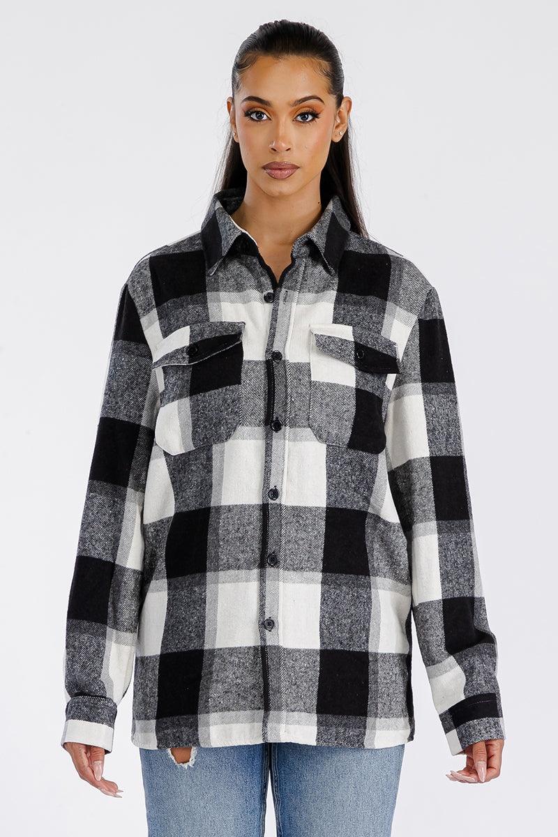 Boyfriend Style Women's Oversized Soft White Flannel Shacket