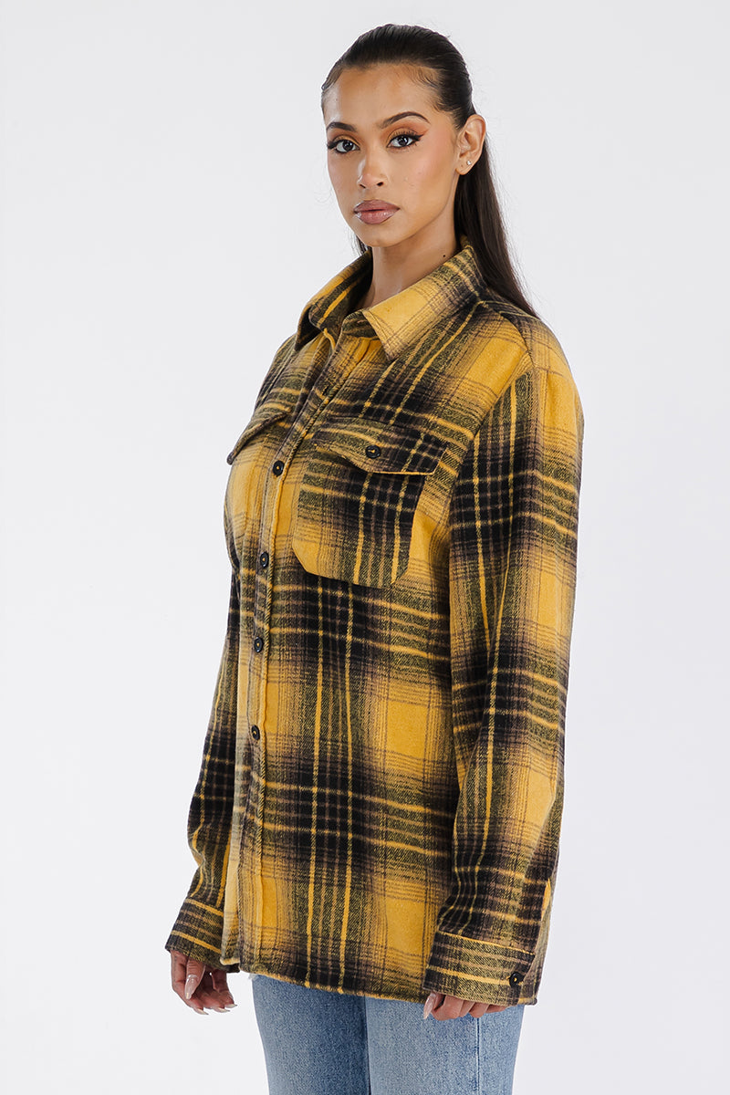 Boyfriend Style Women's Oversized Soft Yellow Flannel Shacket